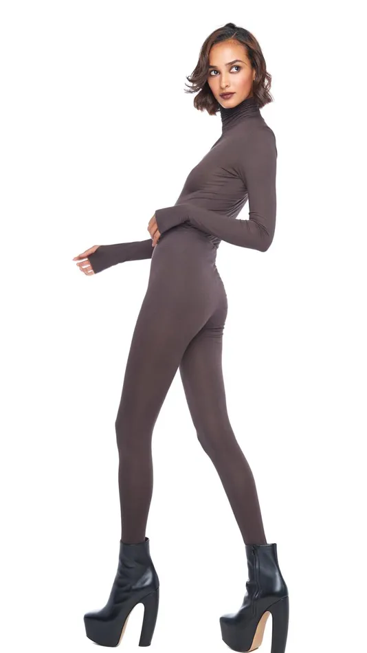 Norma Kamali Tops SLIM FIT LONG SLEEVE TURTLE TOP Chocolate 8211 Clothing