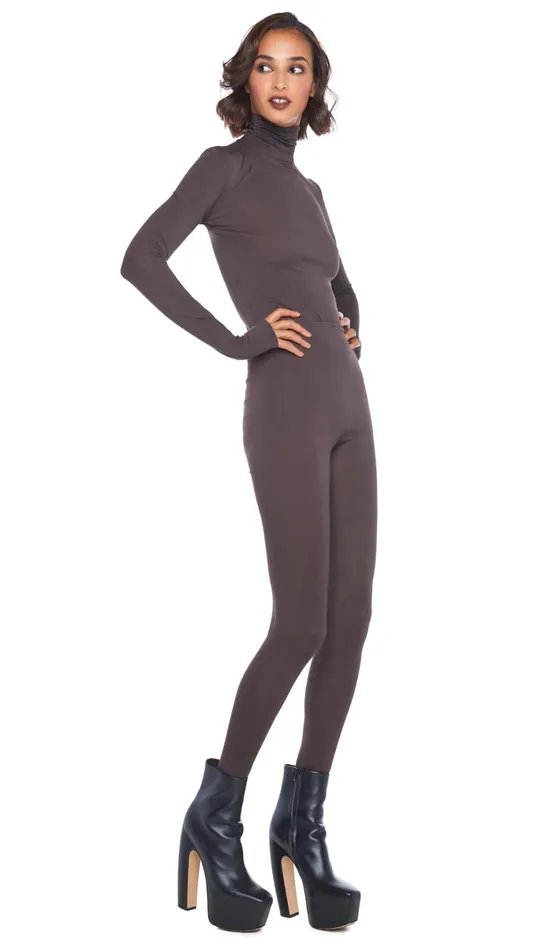 Norma Kamali Tops SLIM FIT LONG SLEEVE TURTLE TOP Chocolate 8211 Clothing