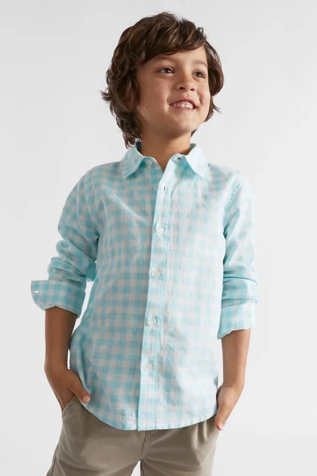 Occasion Boy Seed Heritage Check Linen Shirt Ocean Blue