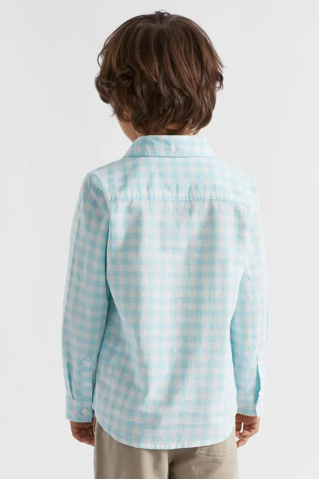 Occasion Boy Seed Heritage Check Linen Shirt Ocean Blue