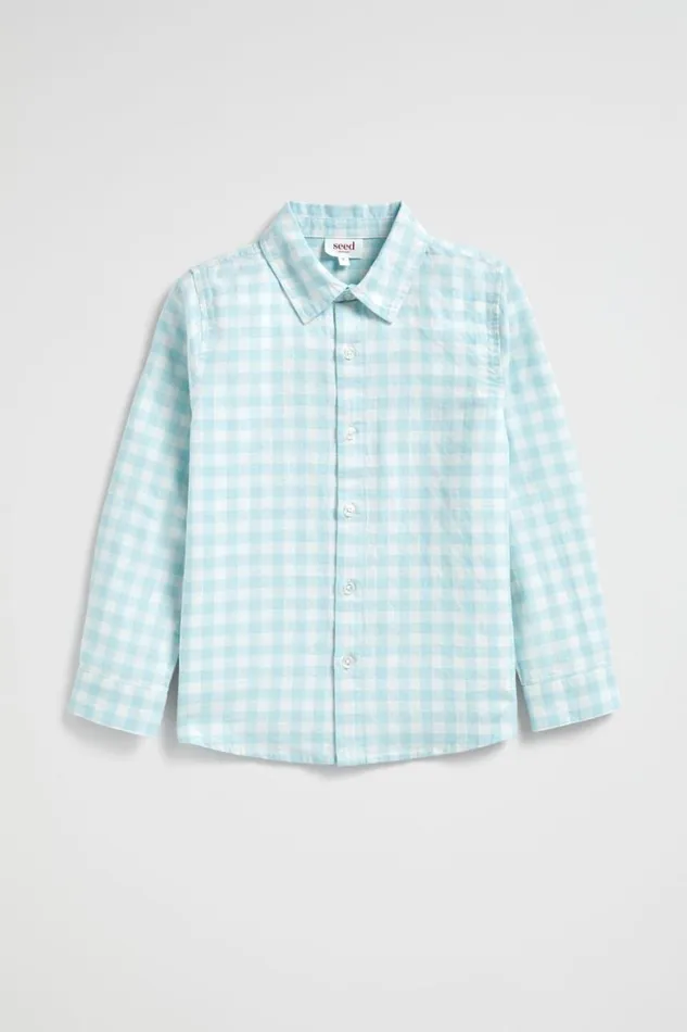 Occasion Boy Seed Heritage Check Linen Shirt Ocean Blue