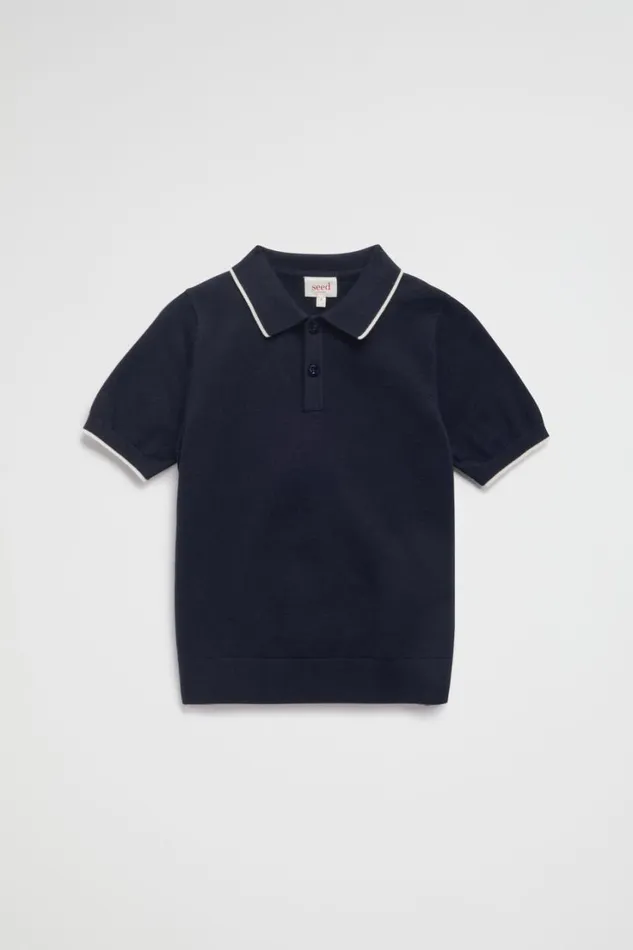 Occasion Boy Seed Heritage Knit Polo Midnight Blue