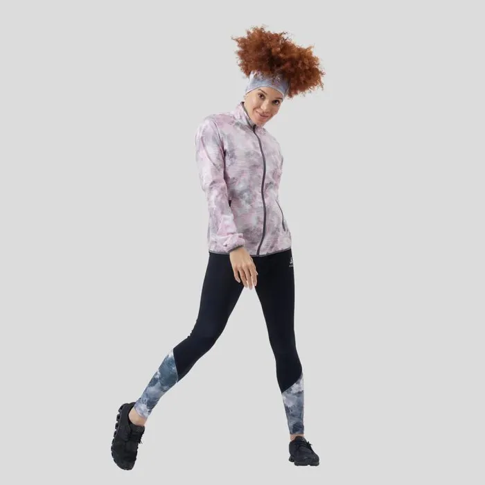 Odlo Jackets and Vests The Essentials Light Print Running Jacket Odlo Concrete Grey 8211 Festival Fuchsia 8211 Women