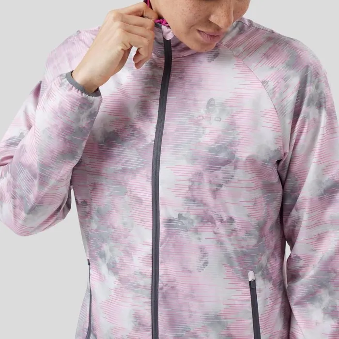 Odlo Jackets and Vests The Essentials Light Print Running Jacket Odlo Concrete Grey 8211 Festival Fuchsia 8211 Women