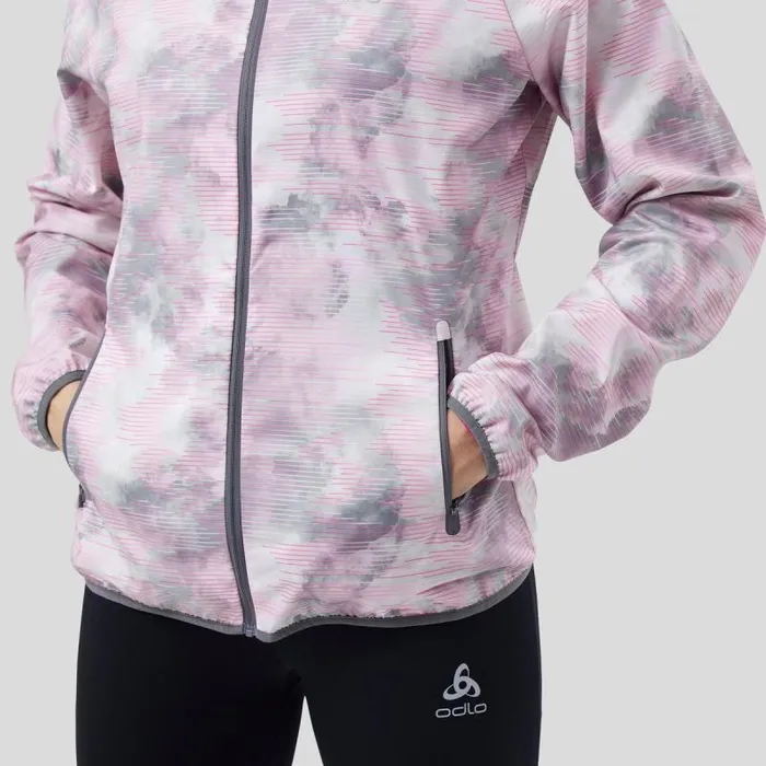 Odlo Jackets and Vests The Essentials Light Print Running Jacket Odlo Concrete Grey 8211 Festival Fuchsia 8211 Women