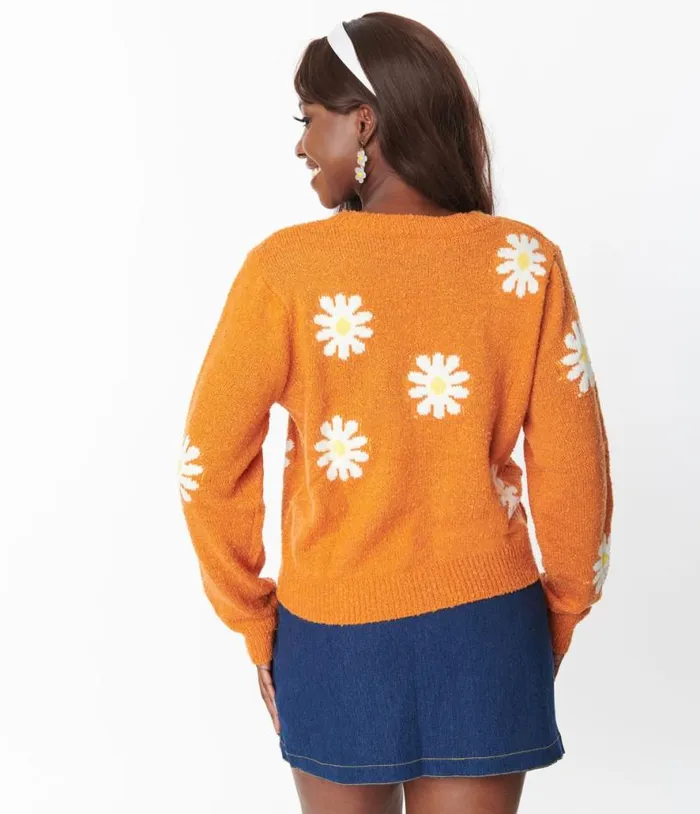 Orange and White Daisy Sweater ClothingPlus Unique Vintage Sweaters and Cardigans