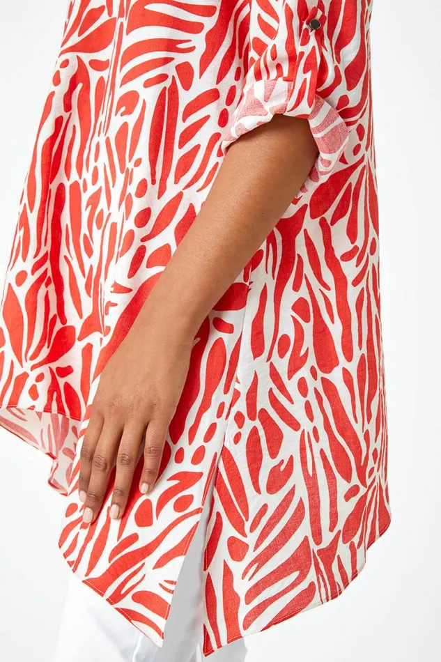 Orange Spot Print VNeck Hanky Hem Tunic Top Women Roman Tops