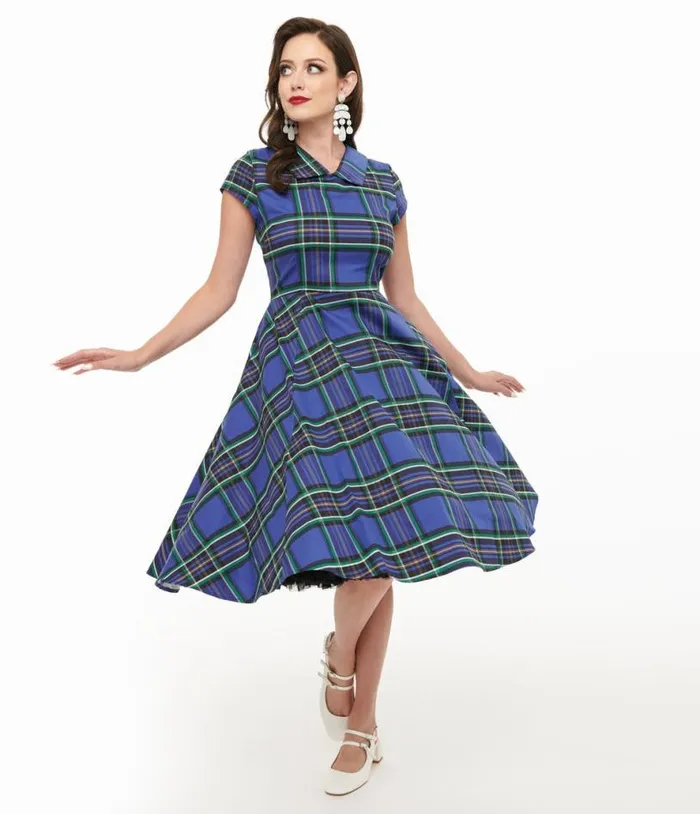 Orchid Bloom 1950s Blue Plaid Swing Dress DressesPlus Unique Vintage Pocket Dresses Orchid Bloom 1950s Blue Plaid Swing Dress DressesPlus Unique Vintage Pocket Dresses
