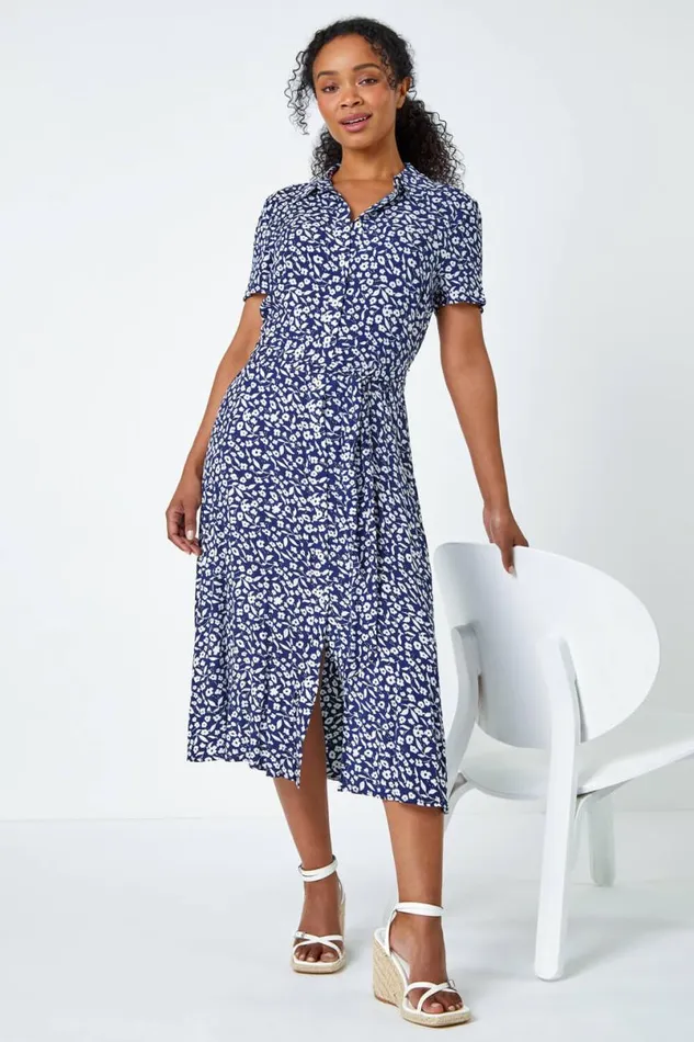 Petite Ditsy Floral Shirt Dress Women Roman Dresses