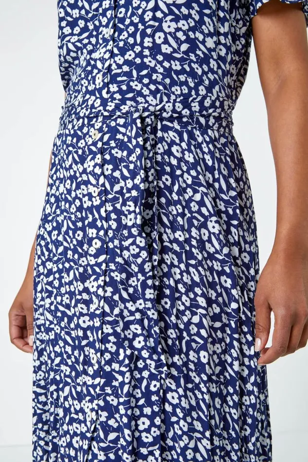 Petite Ditsy Floral Shirt Dress Women Roman Dresses