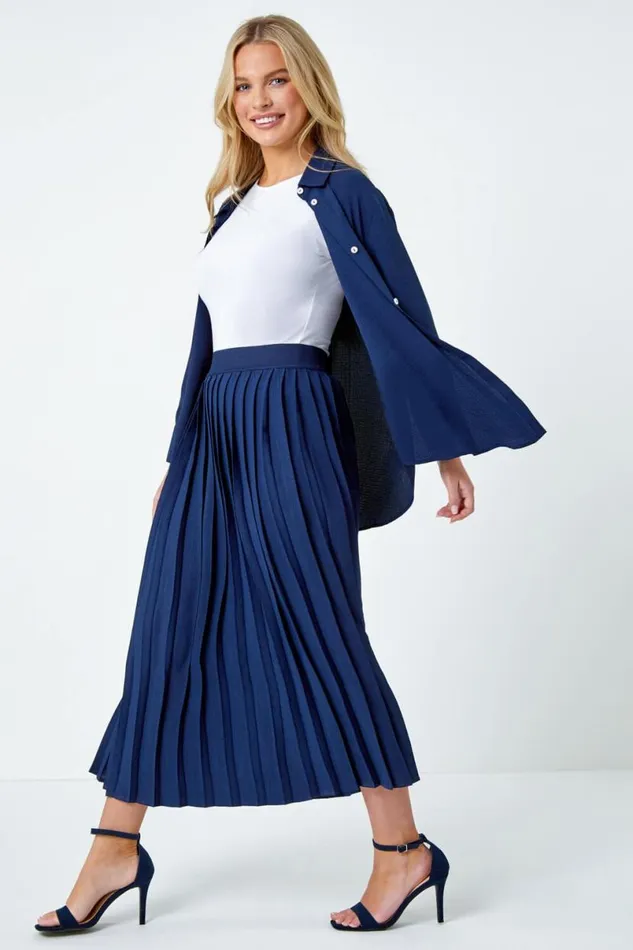 Petite Plain A Line Pleated Midi Skirt Women Roman Skirts