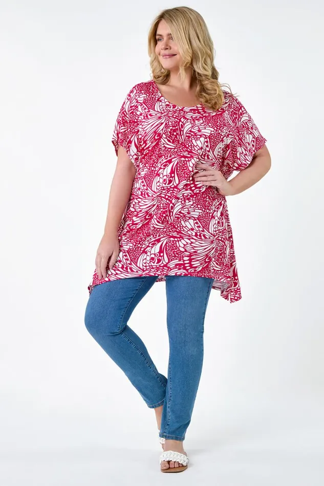 Pink Curve Butterfly Bar Back VNeck Stretch Top Women Roman Tops