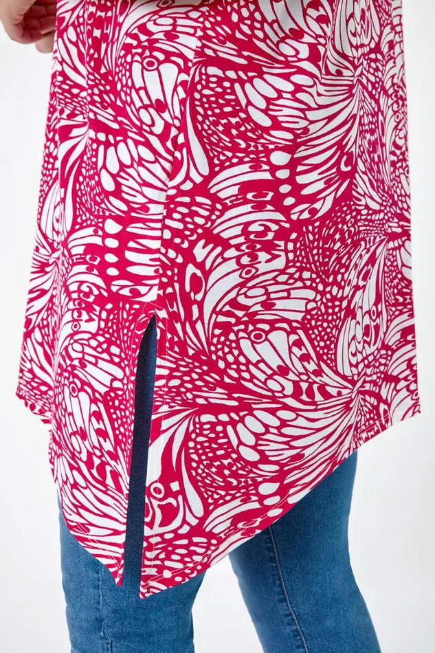 Pink Curve Butterfly Bar Back VNeck Stretch Top Women Roman Tops