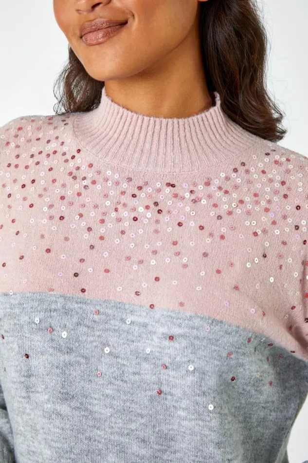 Pink Embellished Tunic Stretch Longline Jumper Women Roman Knitwear