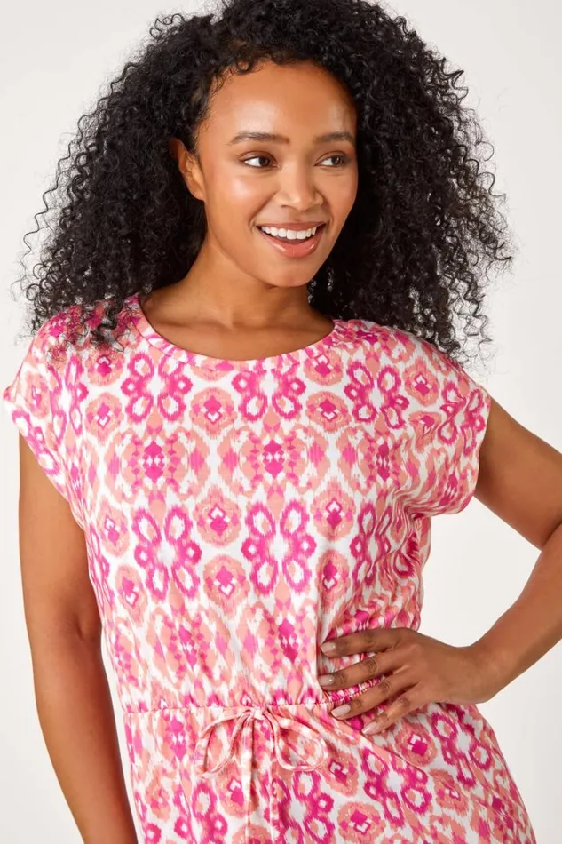 Pink Petite Aztec Stretch TShirt Dress Women Roman Dresses