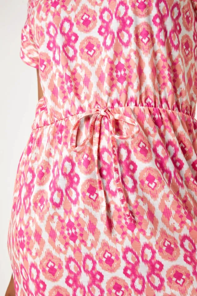 Pink Petite Aztec Stretch TShirt Dress Women Roman Dresses