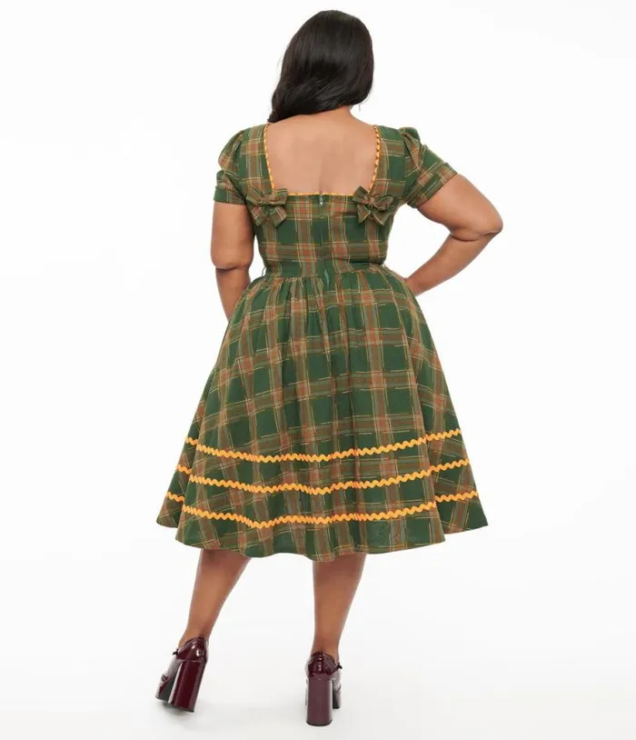 Plus Size 1950s Green Plaid Cotton Swing Dress DressesPlus Unique Vintage Swing