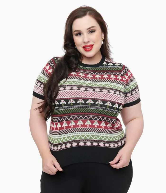Plus Size 1950s Mushroom Jacquard Sweater ClothingPlus Unique Vintage Sweaters and Cardigans