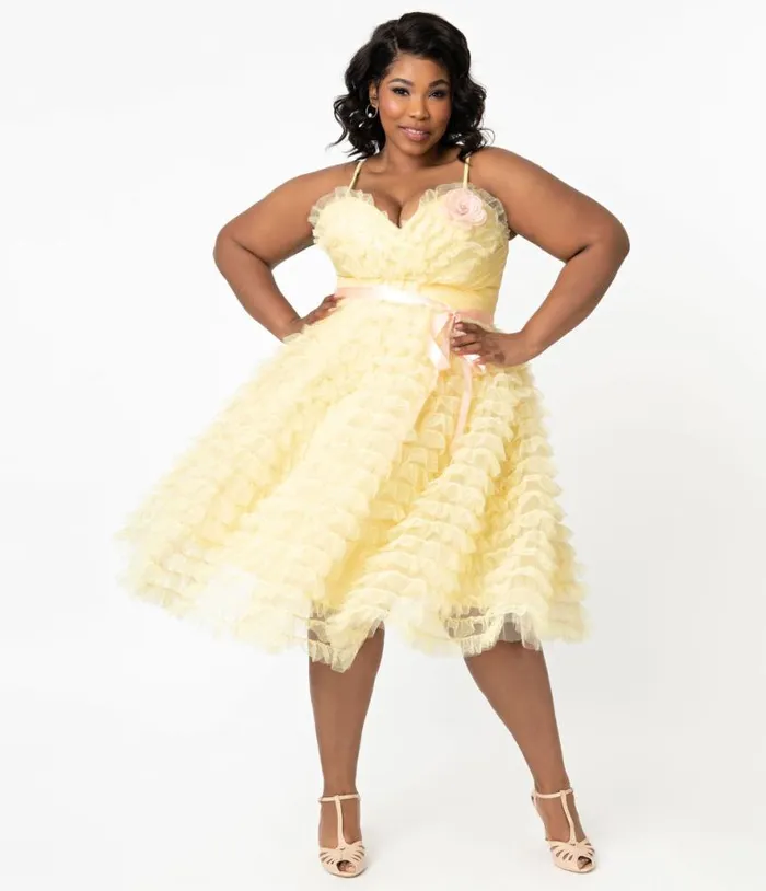 Plus Size 1950s Yellow Tulle Cupcake Swing Dress DressesPlus Unique Vintage Swing Plus Size 1950s Yellow Tulle Cupcake Swing Dress DressesPlus Unique Vintage Swing