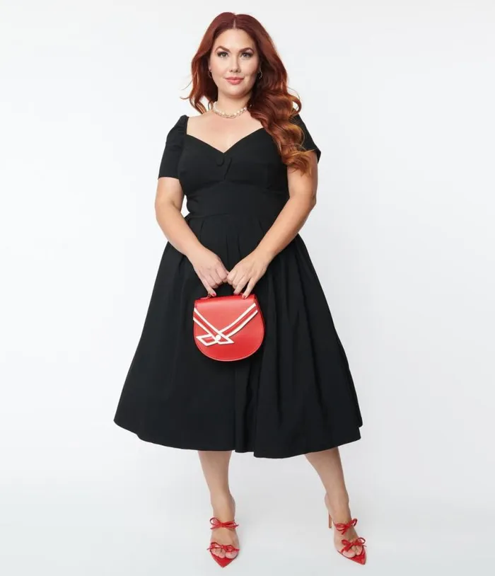 Plus Size Black Sweetheart Midge Swing Dress DressesPlus Unique Vintage Swing