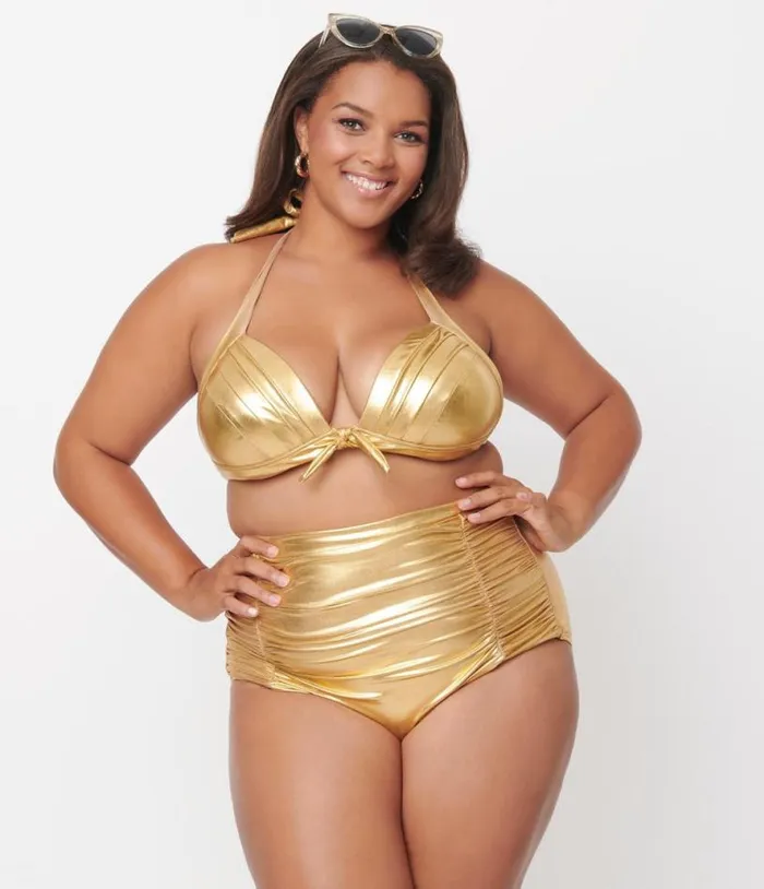 Plus Size Gold Monroe High Waist Swim Bottom Plus Unique Vintage Two Piece Swim Plus Size Gold Monroe High Waist Swim Bottom Plus Unique Vintage Two Piece Swim