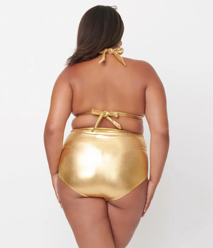 Plus Size Gold Monroe High Waist Swim Bottom Plus Unique Vintage Two Piece Swim
