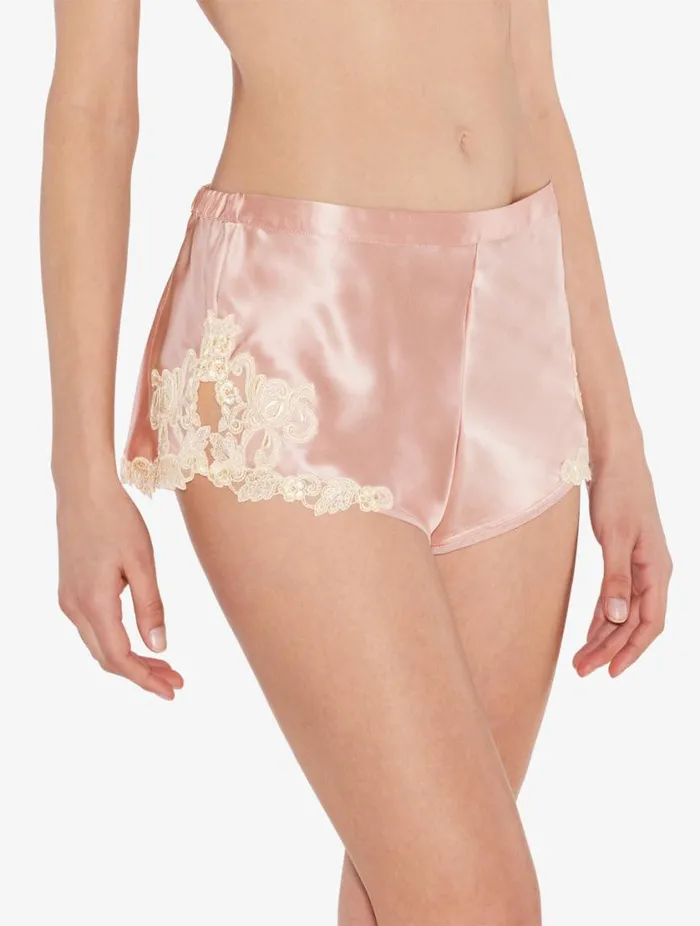 Powder Pink Silk Satin Sleep Shorts With Frastaglio Sleepwear La Perla Pajamas