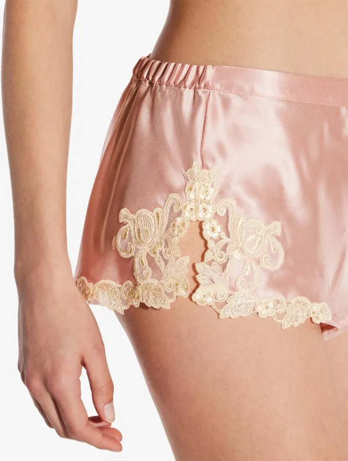 Powder Pink Silk Satin Sleep Shorts With Frastaglio Sleepwear La Perla Pajamas