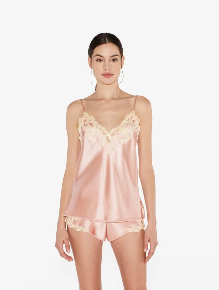 Powder Pink Silk Satin Sleep Shorts With Frastaglio Sleepwear La Perla Pajamas