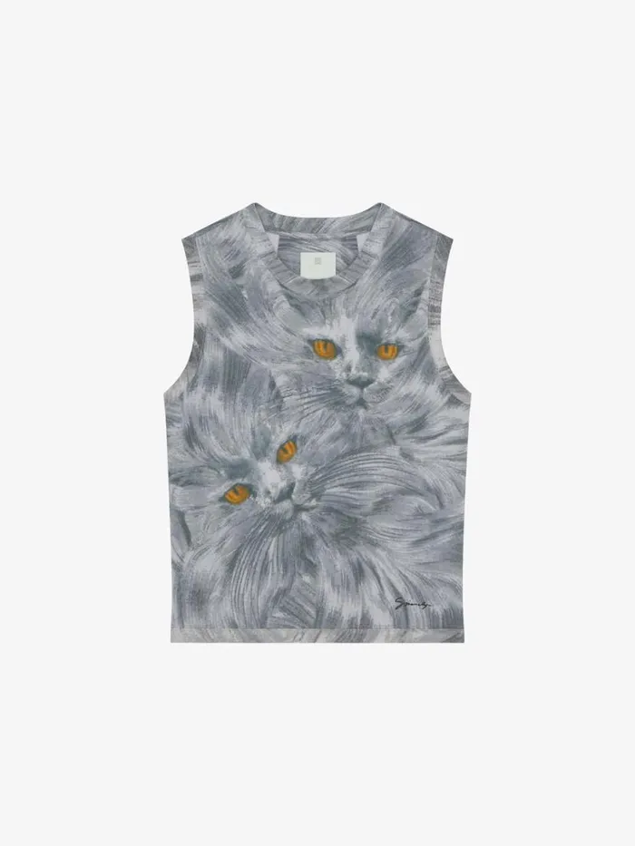 Printed Cat Tank Top In Cotton Multicolored Men Givenchy TShirts