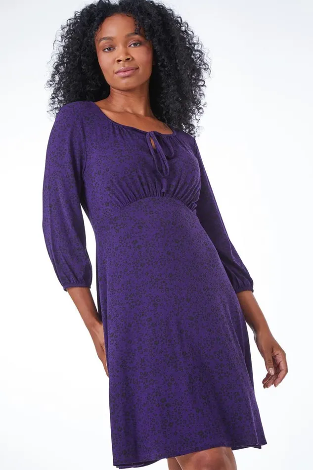 Purple Petite Keyhole Detail Stretch Jersey Dress Women Roman Dresses
