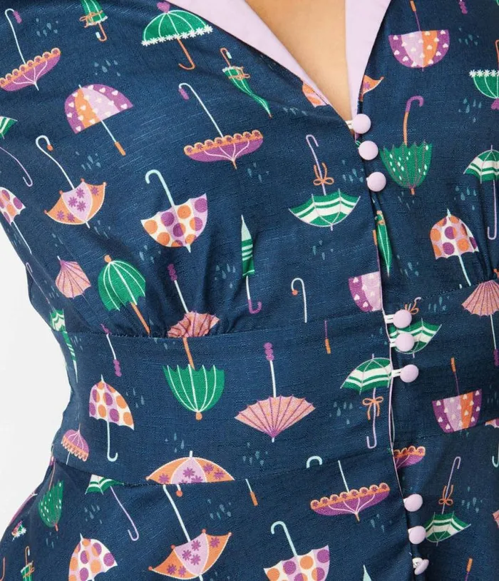 Purple Umbrella Print Swing Dress Dresses Unique Vintage Pocket Dresses