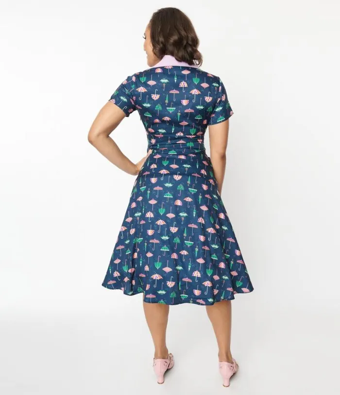 Purple Umbrella Print Swing Dress Dresses Unique Vintage Pocket Dresses