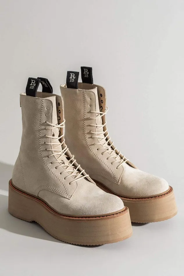 R13 Boots Women Double Stack Boot 8211 Khaki Suede