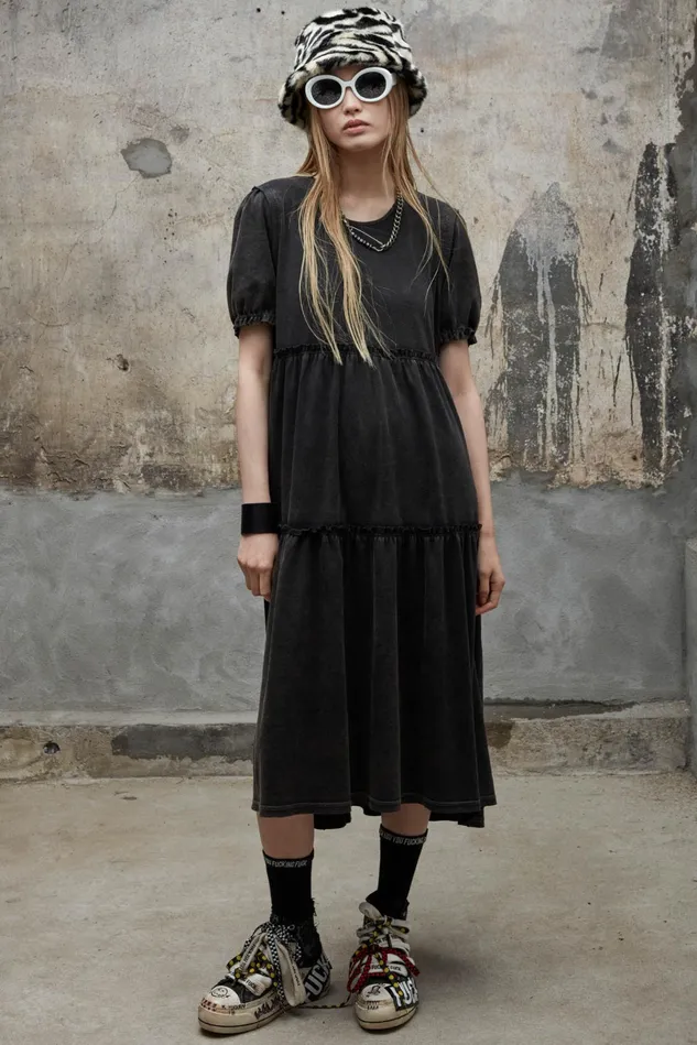 R13 Dresses Women Shredded Relaxed Midi 8211 Black