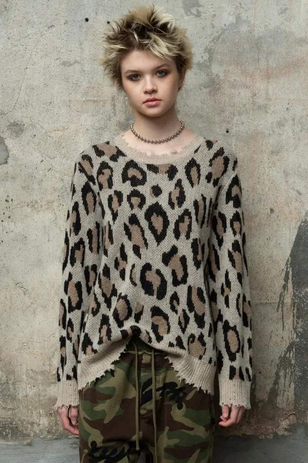 R13 Sweaters Women Leopard Cashmere Crewneck Sweater