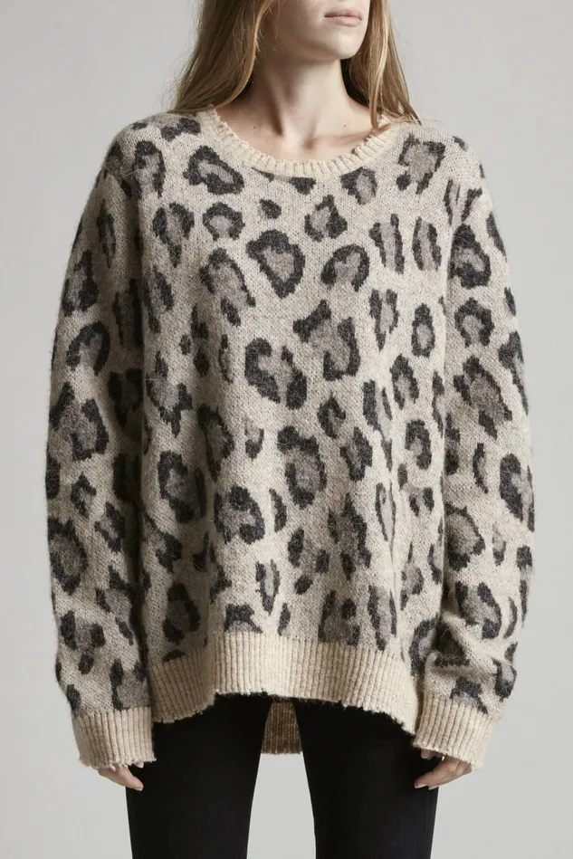 R13 Sweaters Women Leopard Cashmere Crewneck Sweater R13 Sweaters Women Leopard Cashmere Crewneck Sweater
