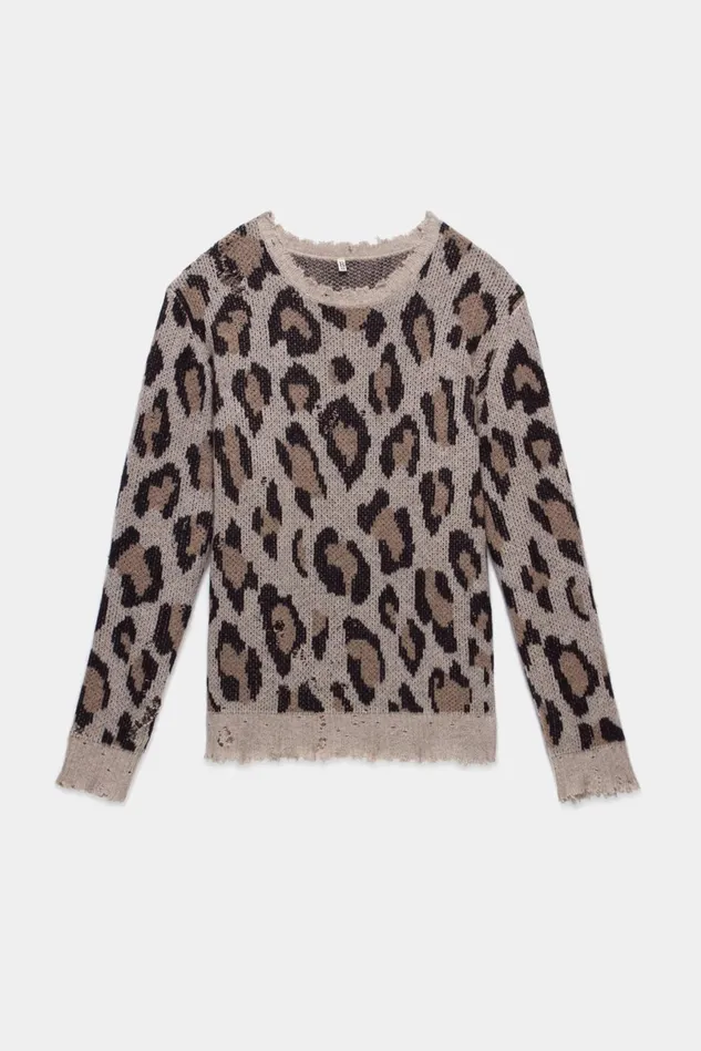 R13 Sweaters Women Leopard Cashmere Crewneck Sweater R13 Sweaters Women Leopard Cashmere Crewneck Sweater