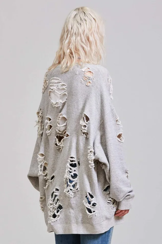 R13 Sweatshirts Women Distressed Crewneck 8211 Heather Grey R13 Sweatshirts Women Distressed Crewneck 8211 Heather Grey