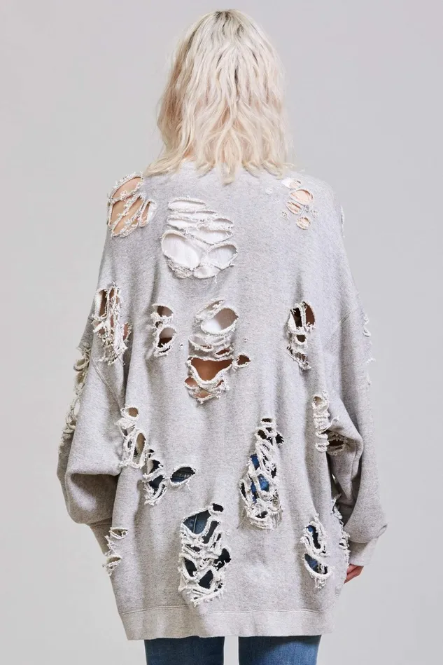 R13 Sweatshirts Women Distressed Crewneck 8211 Heather Grey R13 Sweatshirts Women Distressed Crewneck 8211 Heather Grey