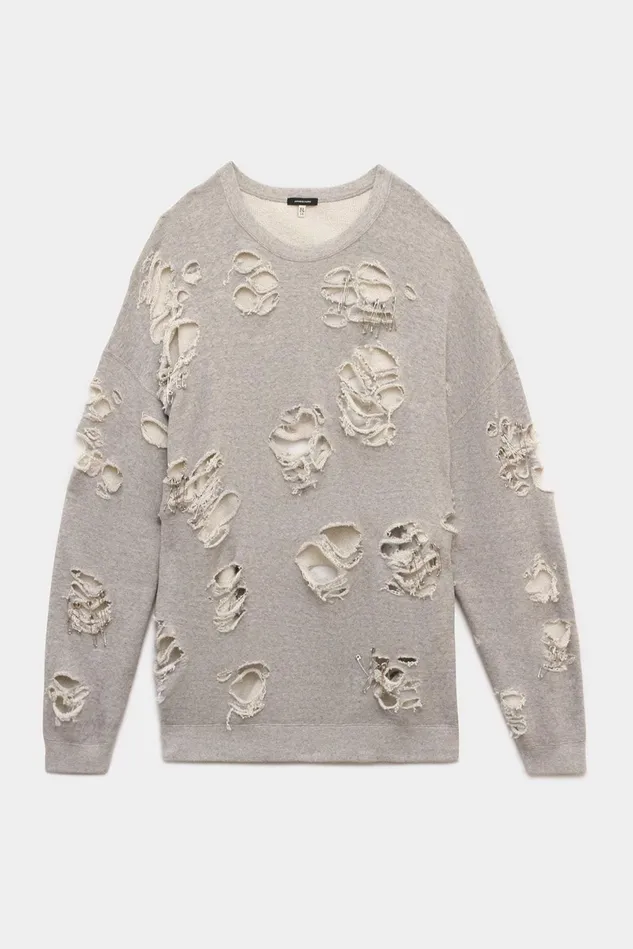 R13 Sweatshirts Women Distressed Crewneck 8211 Heather Grey R13 Sweatshirts Women Distressed Crewneck 8211 Heather Grey