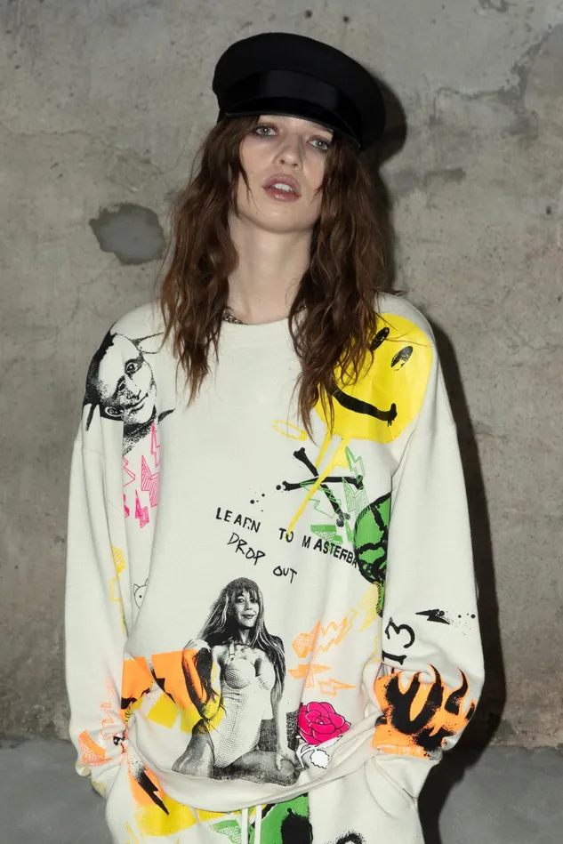 R13 Sweatshirts Women Graffiti Oversized Crewneck