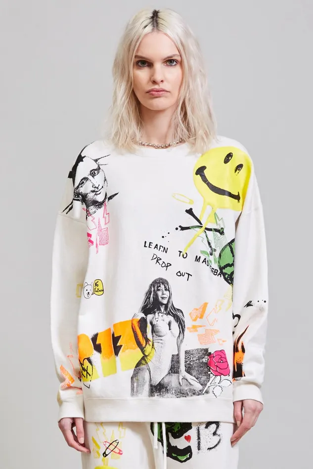 R13 Sweatshirts Women Graffiti Oversized Crewneck