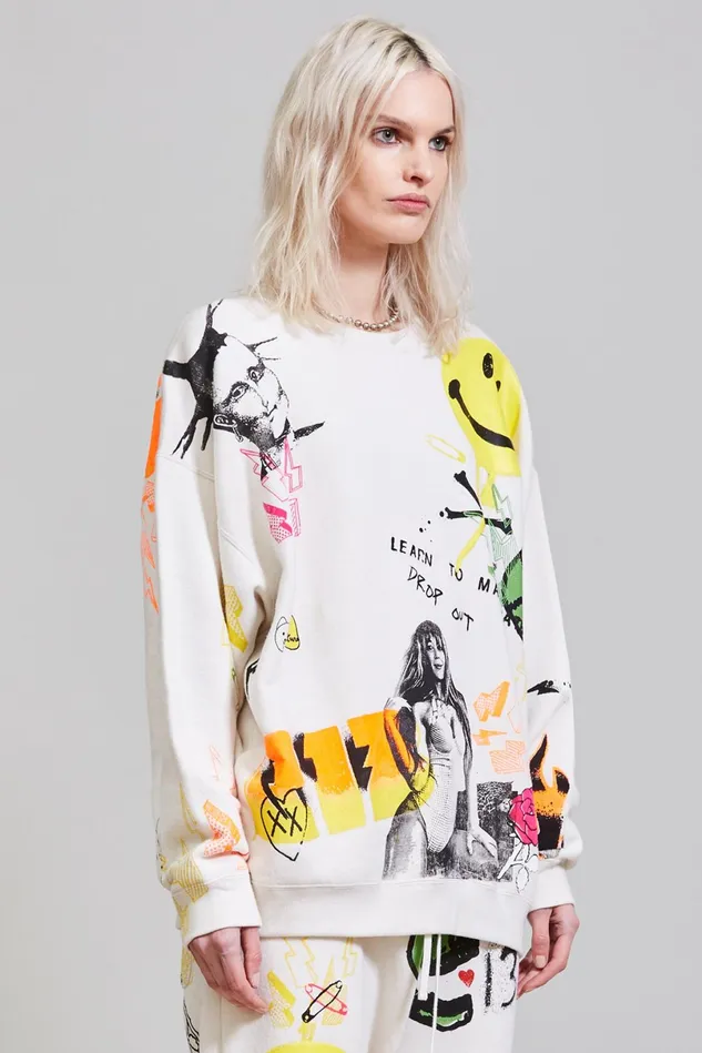 R13 Sweatshirts Women Graffiti Oversized Crewneck