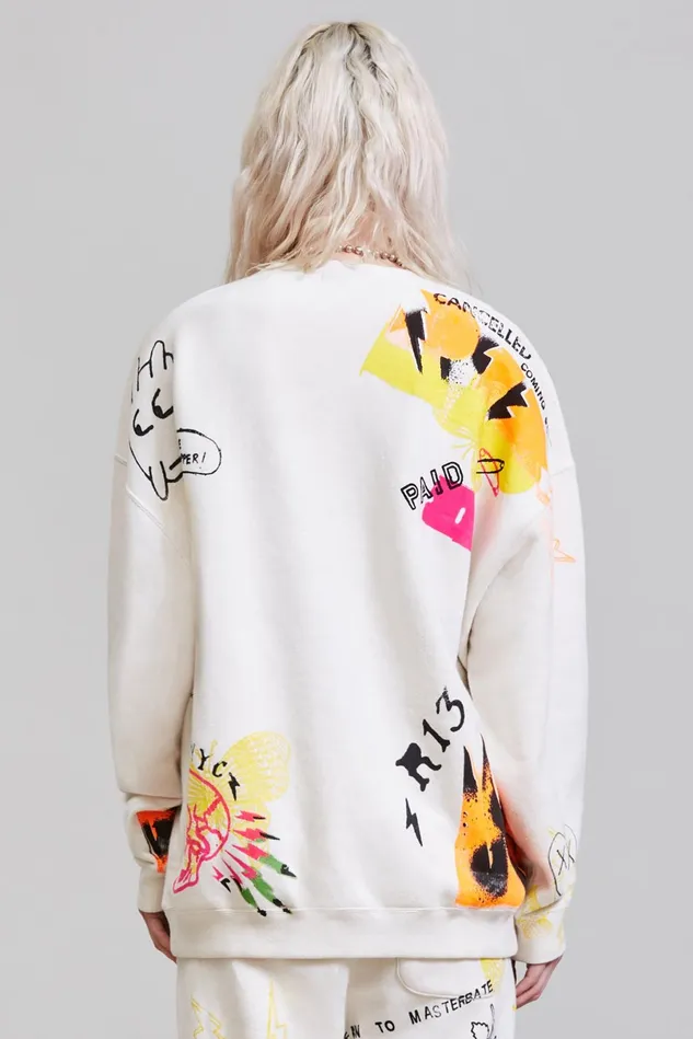 R13 Sweatshirts Women Graffiti Oversized Crewneck