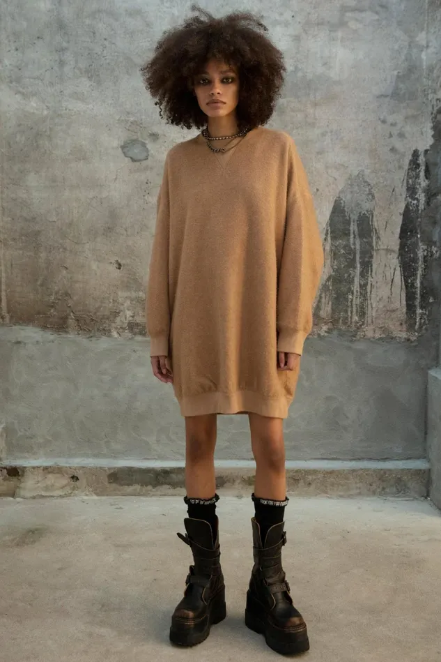 R13 Sweatshirts Women Grunge Sweatshirt Dress 8211 Camel