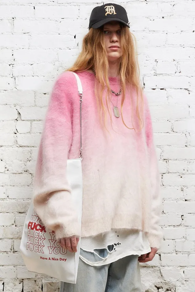 R13 Tops And Knitwear Men Japanese Brushed Cashmere Dip Dyed Sweater 8211 Pink Ombre