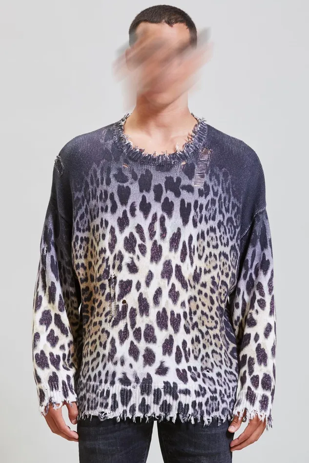 R13 Tops And Knitwear Men Oversized Sweater 8211 Faded Leopard