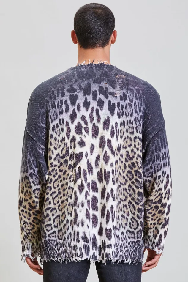 R13 Tops And Knitwear Men Oversized Sweater 8211 Faded Leopard