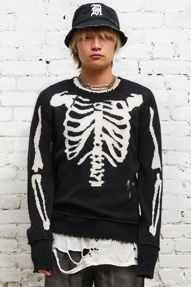 R13 Tops And Knitwear Men Skeleton Distressed Cashmere Sweater